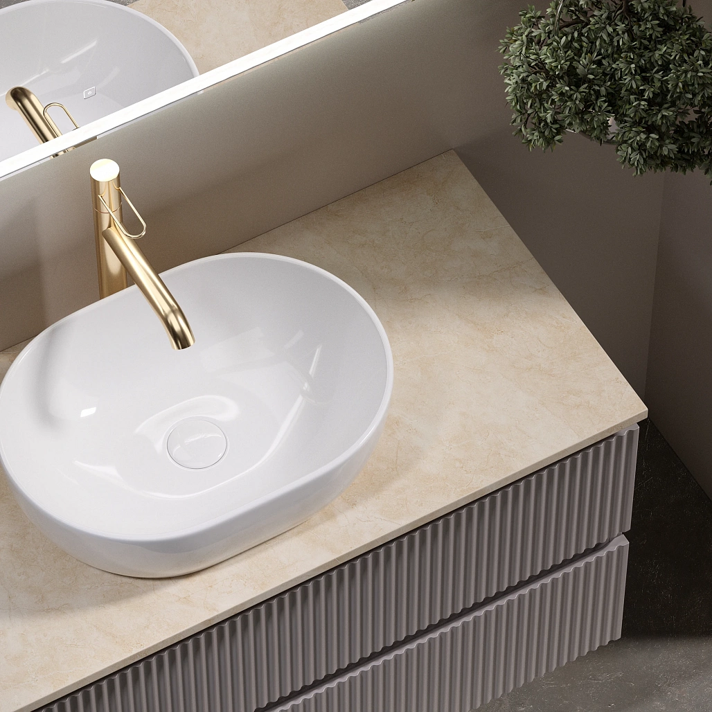 Тумба под столешницу Sancos Сноб Р / Snob R 99,5x44,5x50 подвесная, белый матовый / bianco, столешница с отверстием под смеситель, креман / kreman — МЕБ009763 — фото 8
