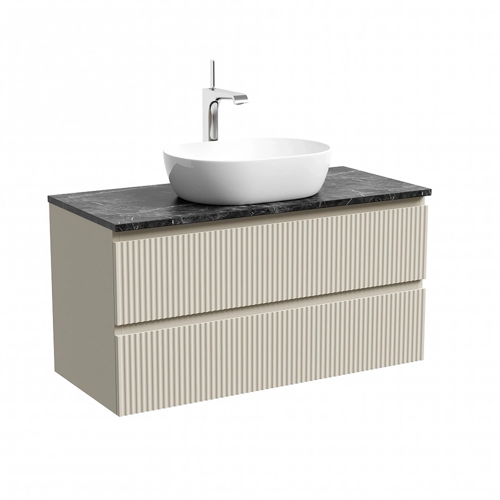 Тумба под столешницу Sancos Сноб Р / Snob R 99,5x44,5x50 подвесная, бежевый матовый / beige soft, столешница с отверстием под смеситель, черное небо / black sky — МЕБ009750 — фото 1