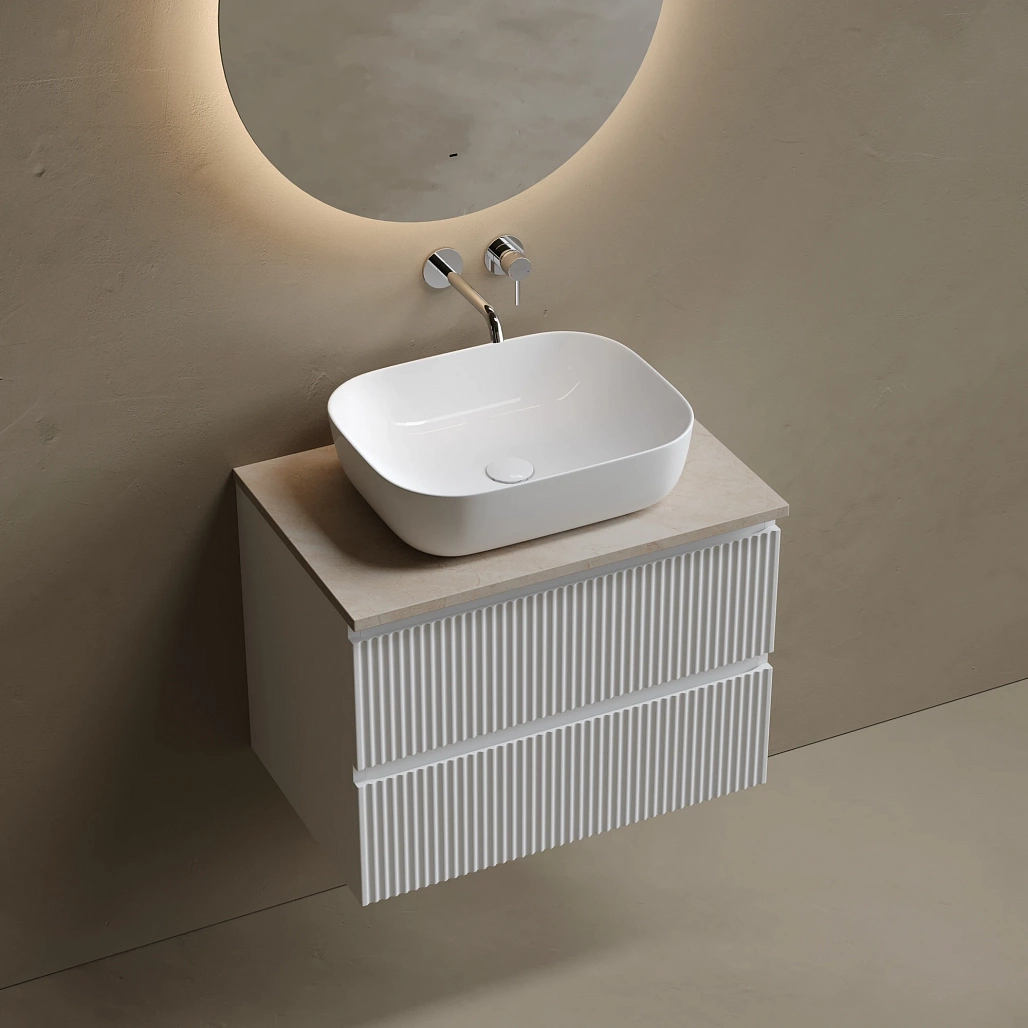 Тумба под столешницу Sancos Сноб Р / Snob R 69x44,5x50 подвесная, белый матовый / bianco, столешница без отверстия под смеситель, креман / kreman — МЕБ009776 — фото 3