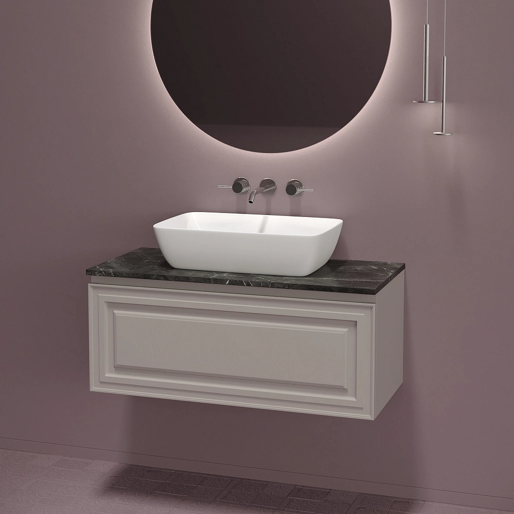 Тумба под столешницу Sancos Самая / Very 99,5x44,5x40,6 подвесная, пыльная роза / doha soft, столешница без отверстия под смеситель, черное небо / black sky — МЕБ009504 — фото 13