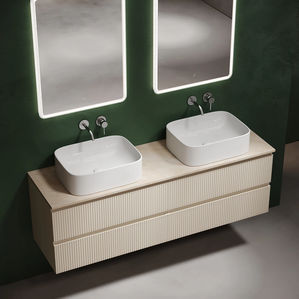 Тумба под столешницу Sancos Сноб T / Snob T 79x44,5x50 подвесная, бежевый матовый / beige soft, столешница 160 см, без отверстия под смеситель, креман / kreman — МЕБ009921 — фото 3