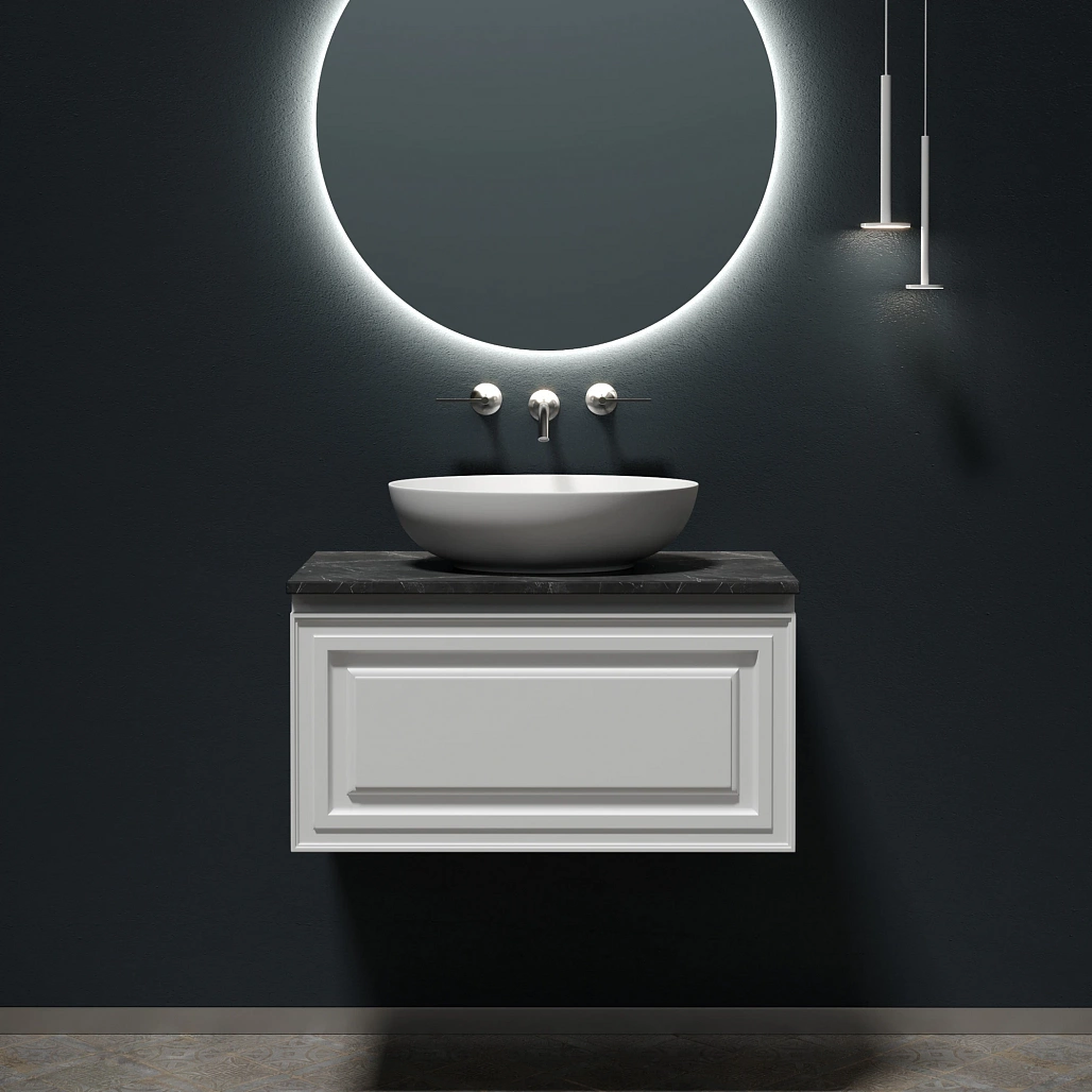 Тумба под столешницу Sancos Самая / Very 79x44,5x40,6 подвесная, белый матовый / bianco, столешница без отверстия под смеситель, черное небо / black sky — МЕБ009974 — фото 4