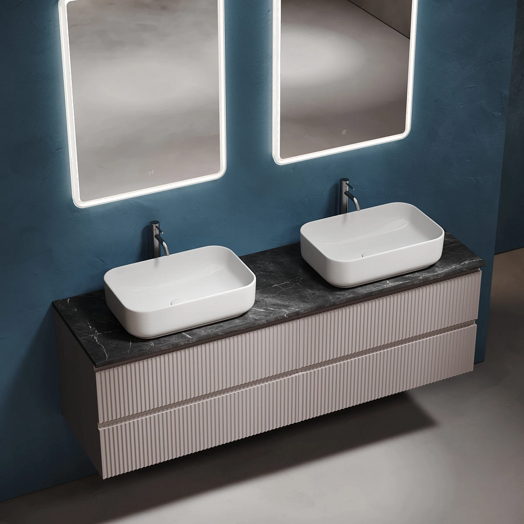 Тумба под столешницу Sancos Сноб Р / Snob R 79x44,5x50 подвесная, пыльная роза / doha soft, столешница 160 см, с отверстием под смеситель, черное небо / black sky — МЕБ009854 — фото 3