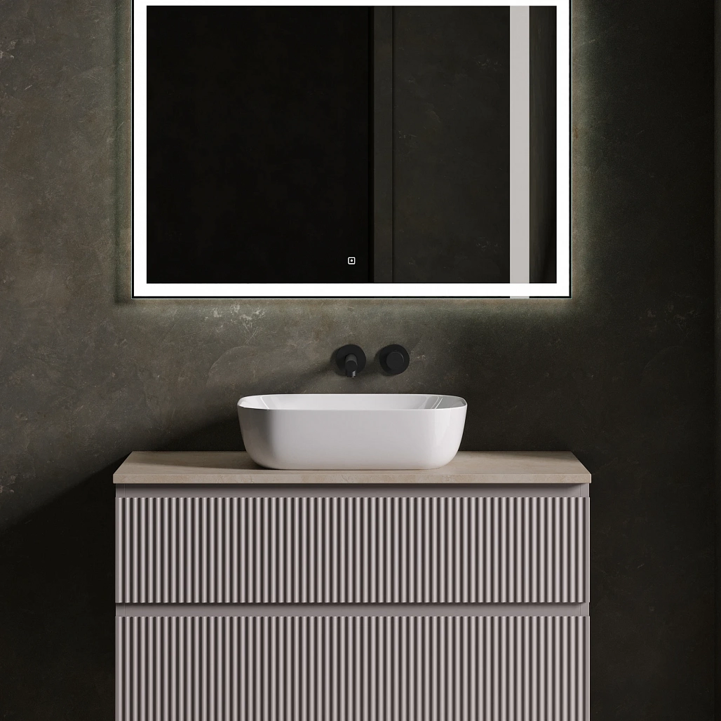 Тумба под столешницу Sancos Сноб Р / Snob R 99,5x44,5x50 подвесная, белый матовый / bianco, столешница без отверстия под смеситель, креман / kreman — МЕБ009762 — фото 6