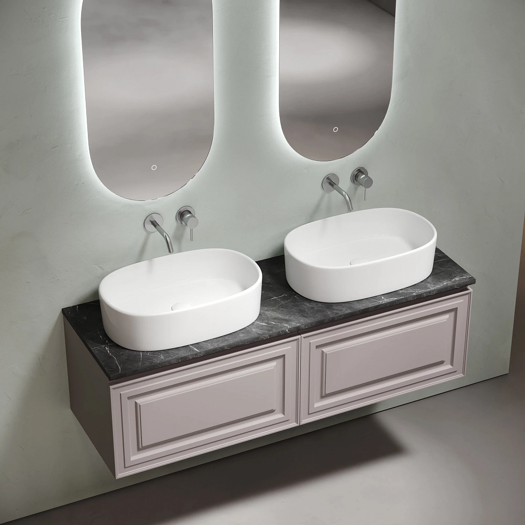 Тумба под столешницу Sancos Самая / Very 69x44,5x40,6 подвесная, пыльная роза / doha soft, столешница 140 см, без отверстия под смеситель, черное небо / black sky — МЕБ009729 — фото 3