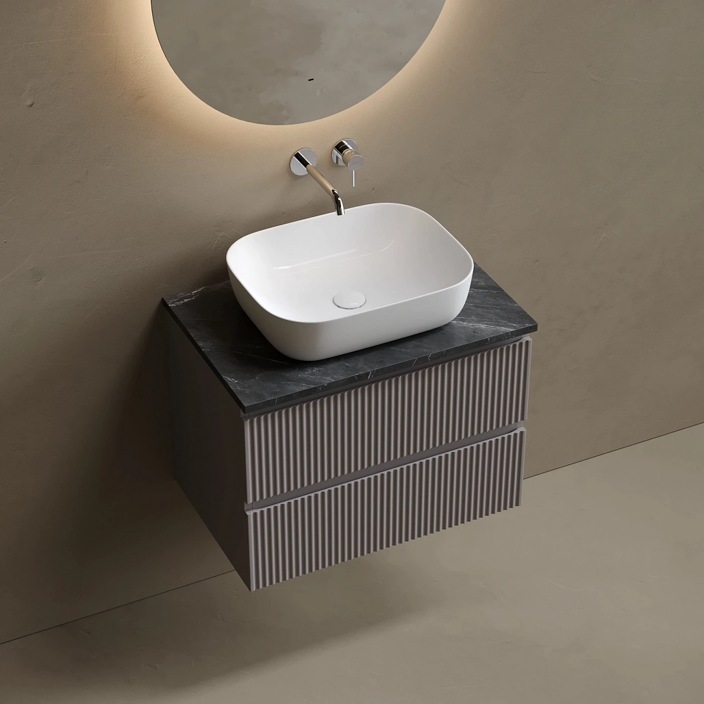 Тумба под столешницу Sancos Сноб Р / Snob R 69x44,5x50 подвесная, пыльная роза / doha soft, столешница без отверстия под смеситель, черное небо / black sky — МЕБ009849 — фото 3