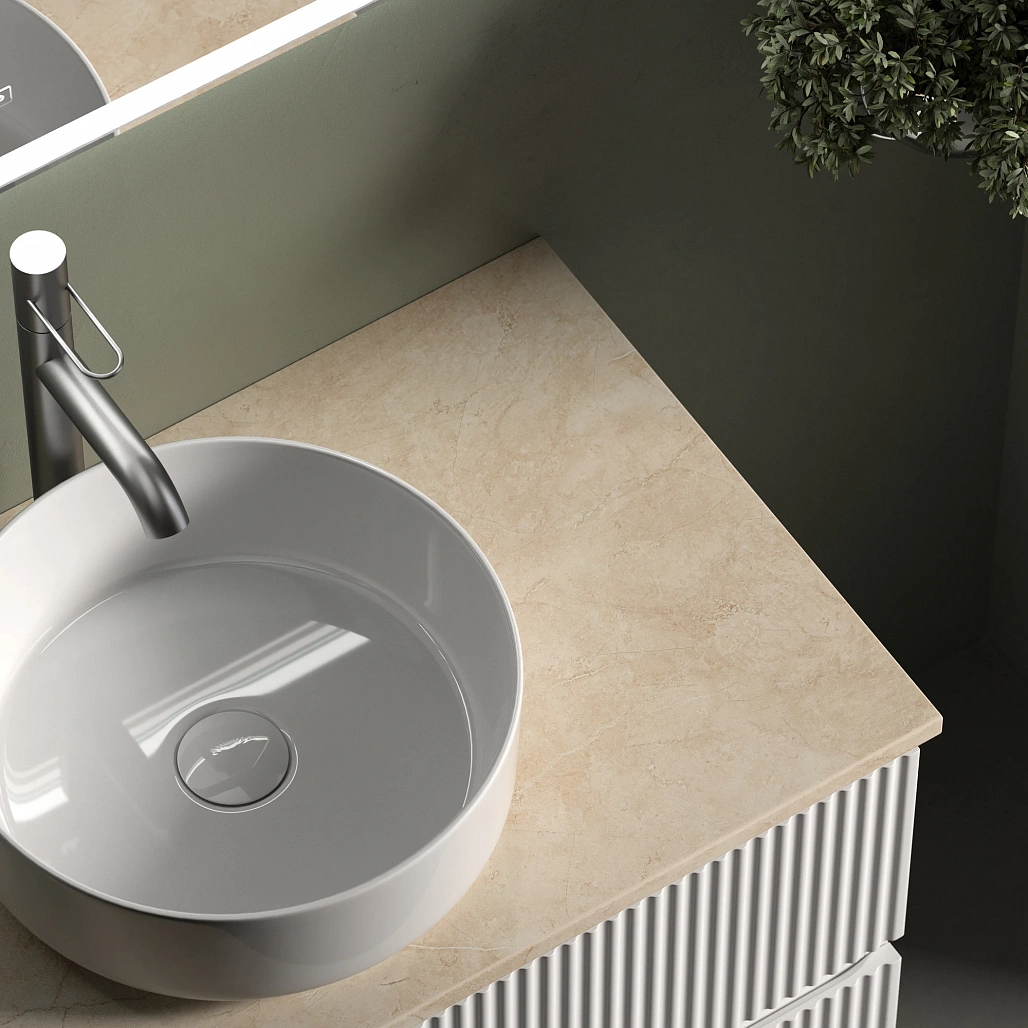 Тумба под столешницу Sancos Сноб Р / Snob R 79x44,5x50 подвесная, белый матовый / bianco, столешница с отверстием под смеситель, креман / kreman — МЕБ009754 — фото 9