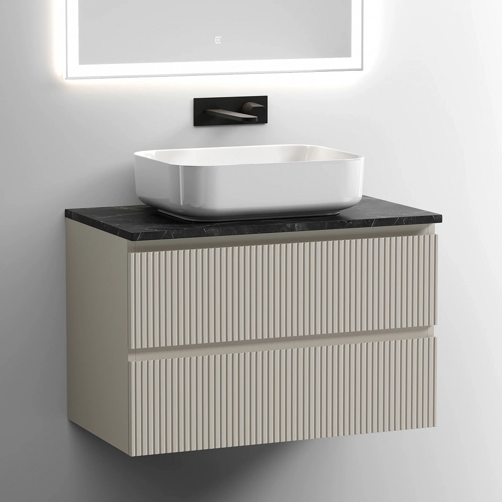 Тумба под столешницу Sancos Сноб T / Snob T 79x44,5x50 подвесная, бежевый матовый / beige soft, столешница без отверстия под смеситель, черное небо / black sky — МЕБ009861 — фото 2