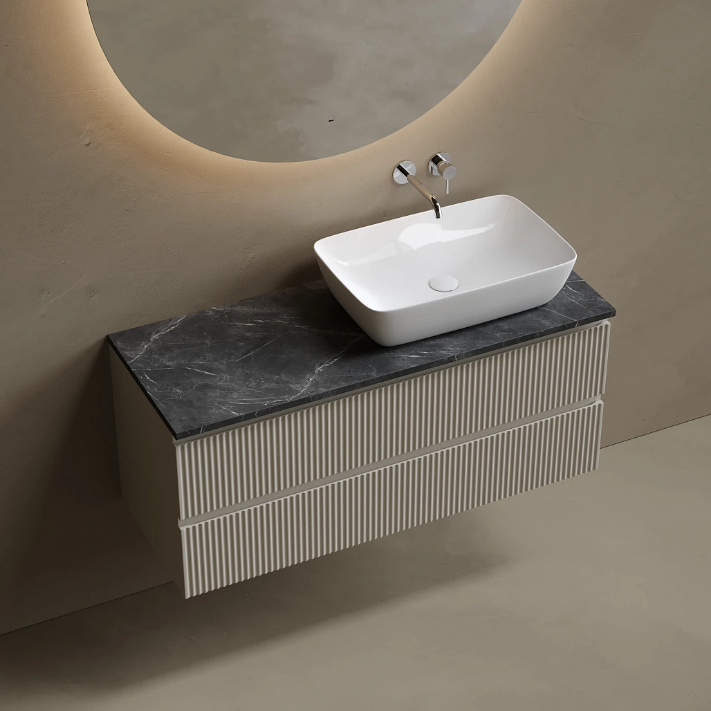 Тумба под столешницу Sancos Сноб Р / Snob R 119,5x44,5x50 правая, подвесная, белый матовый / bianco, столешница без отверстия под смеситель, черное небо / black sky — МЕБ009828 — фото 3