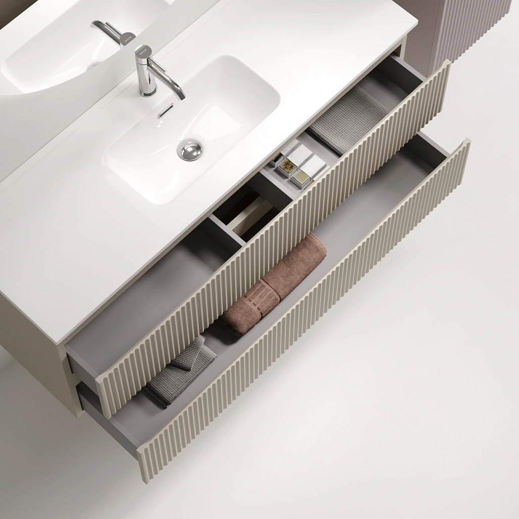 Тумба под раковину Sancos Сноб Р 390 / Snob R 390 119,5x39x50 подвесная, два ящика, бежевый матовый / beige soft — МЕБ009277 — фото 6