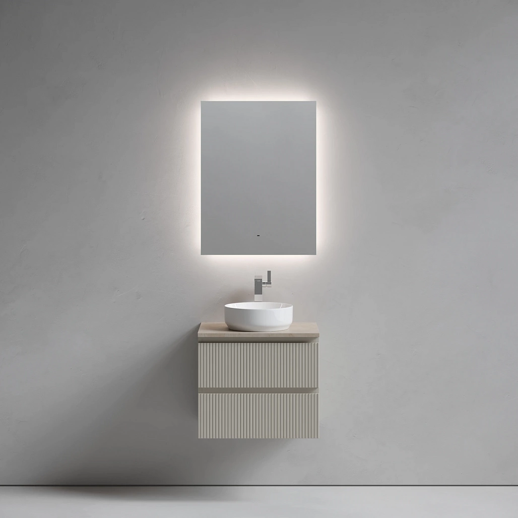 Тумба под столешницу Sancos Сноб T / Snob T 59x44,5x50 подвесная, бежевый матовый / beige soft, столешница с отверстием под смеситель, креман / kreman — МЕБ009911 — фото 2