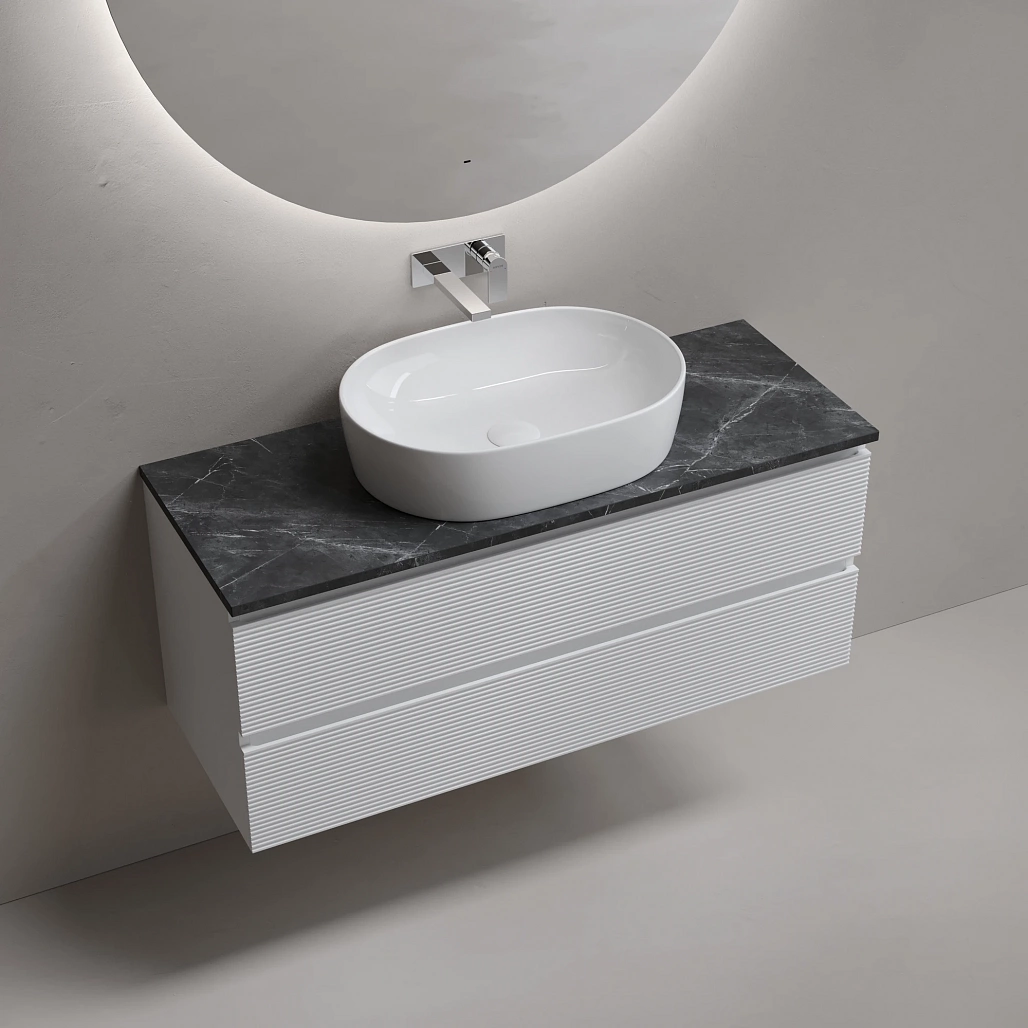 Тумба под столешницу Sancos Фолк / Folk 119,5x44,5x50 подвесная, белый матовый / bianco, столешница без отверстия под смеситель, черное небо / black sky — МЕБ009519 — фото 3