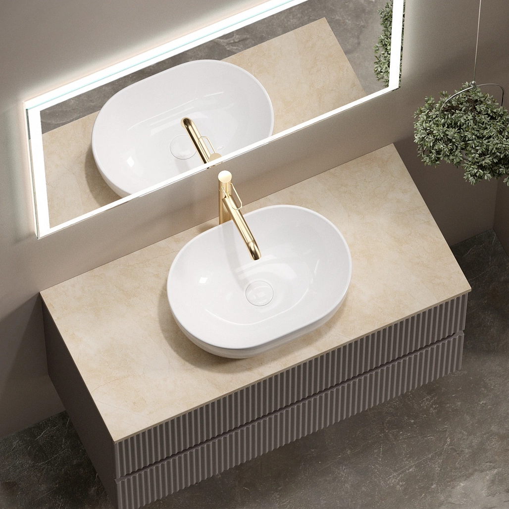 Тумба под столешницу Sancos Сноб Р / Snob R 99,5x44,5x50 подвесная, белый матовый / bianco, столешница с отверстием под смеситель, креман / kreman — МЕБ009763 — фото 14