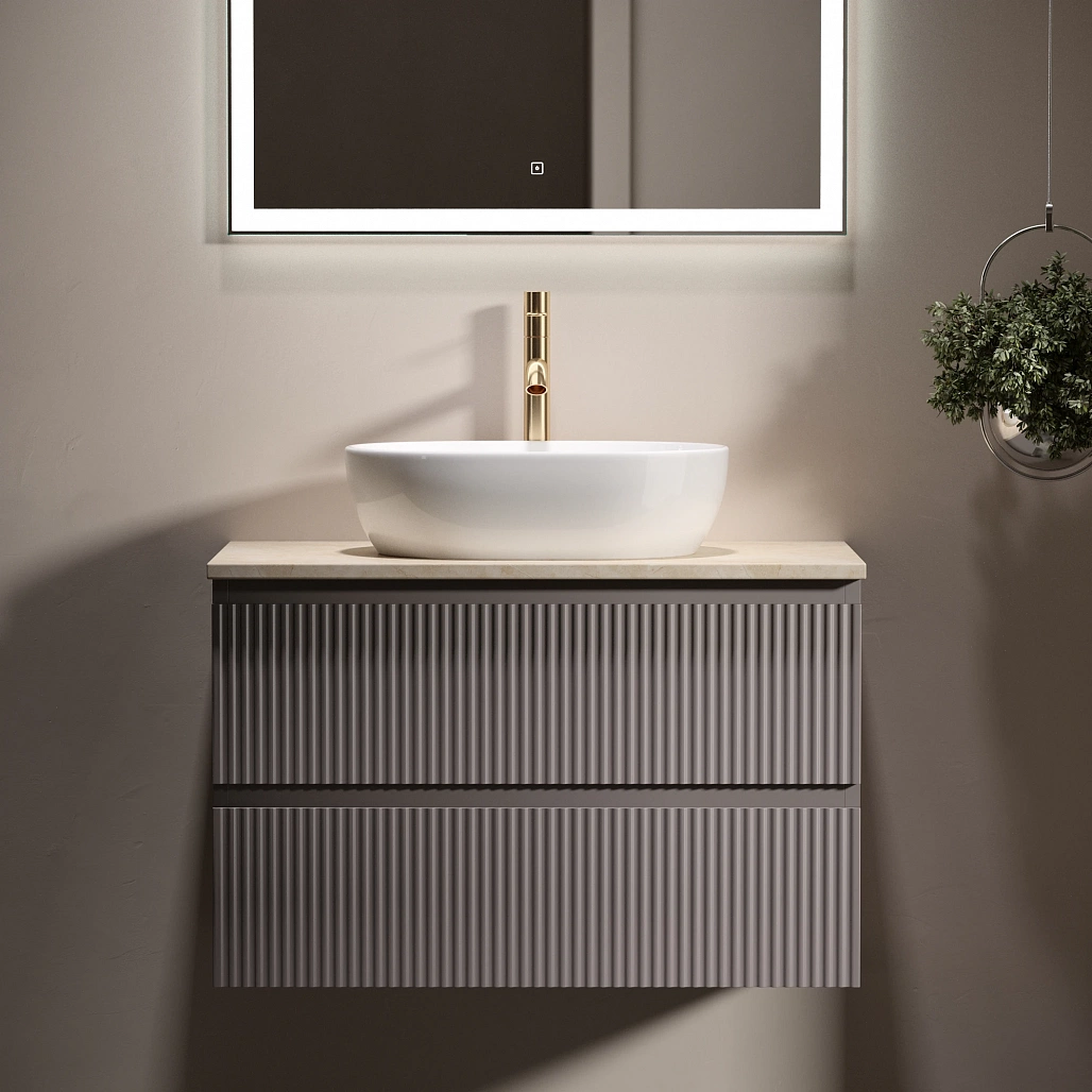 Тумба под столешницу Sancos Сноб Р / Snob R 79x44,5x50 подвесная, пыльная роза / doha soft, столешница с отверстием под смеситель, креман / kreman — МЕБ009760 — фото 2