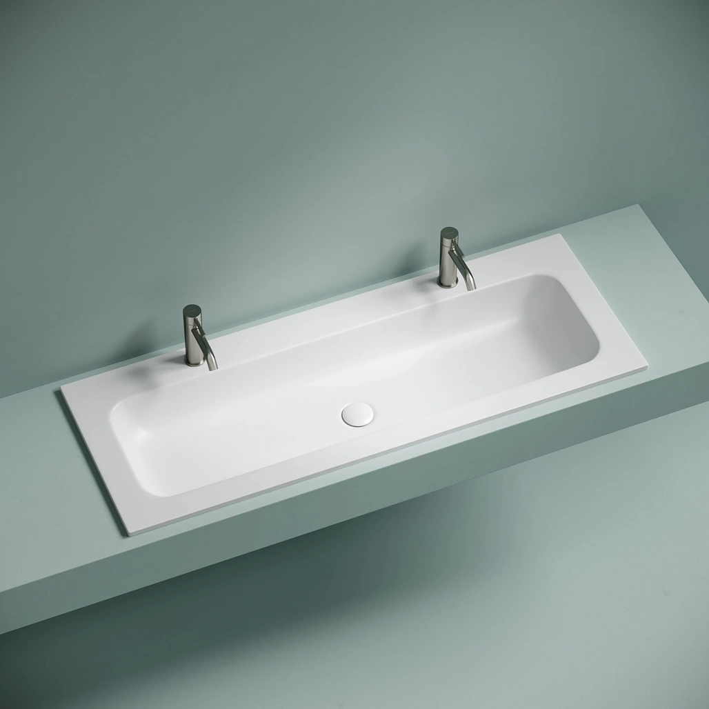 Раковина мебельная Ceramicanova Грация / Grace 121x45,7x13,7 без перелива, с двумя отверстиями под смеситель, прямоугольная, белый матовый — РАК010006 — фото 4