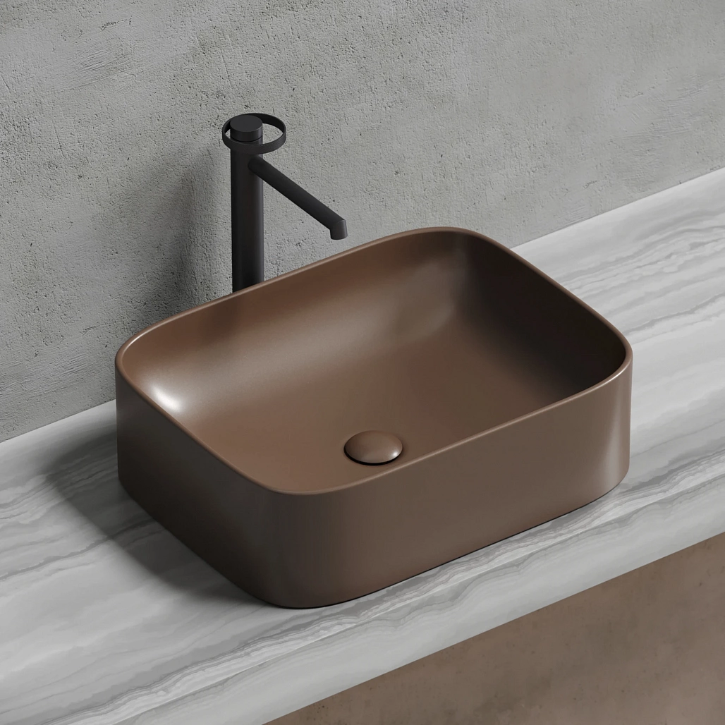 Раковина накладная Ceramicanova Элемент / Element 50,5x38x15 без перелива, прямоугольная, темно-коричневый матовый — РАК010126 — фото 5