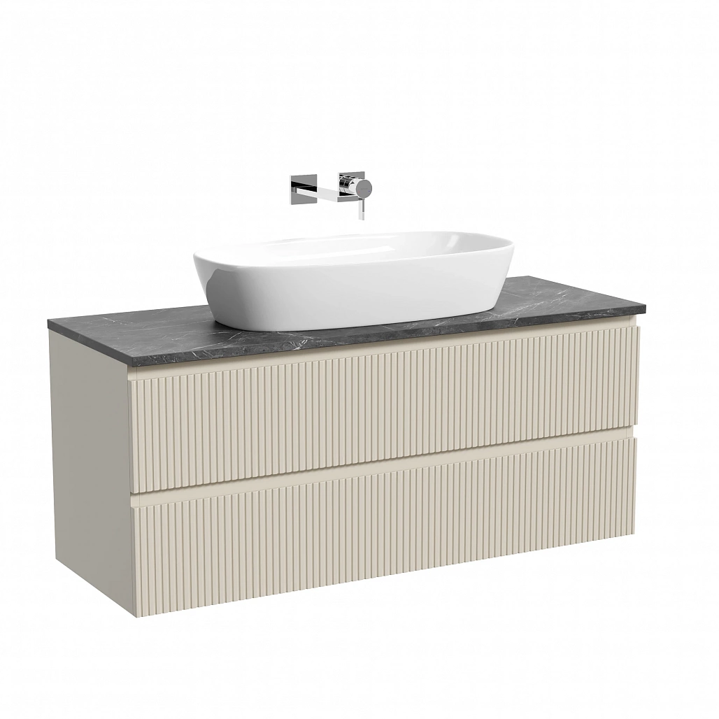 Тумба под столешницу Sancos Сноб T / Snob T 119,5x44,5x50 подвесная, бежевый матовый / beige soft, столешница без отверстия под смеситель, черное небо / black sky — МЕБ009906 — фото 1