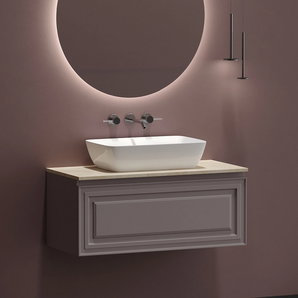 Тумба под столешницу Sancos Самая / Very 99,5x44,5x40,6 подвесная, пыльная роза / doha soft, столешница без отверстия под смеситель, креман / kreman — МЕБ009645 — фото 2