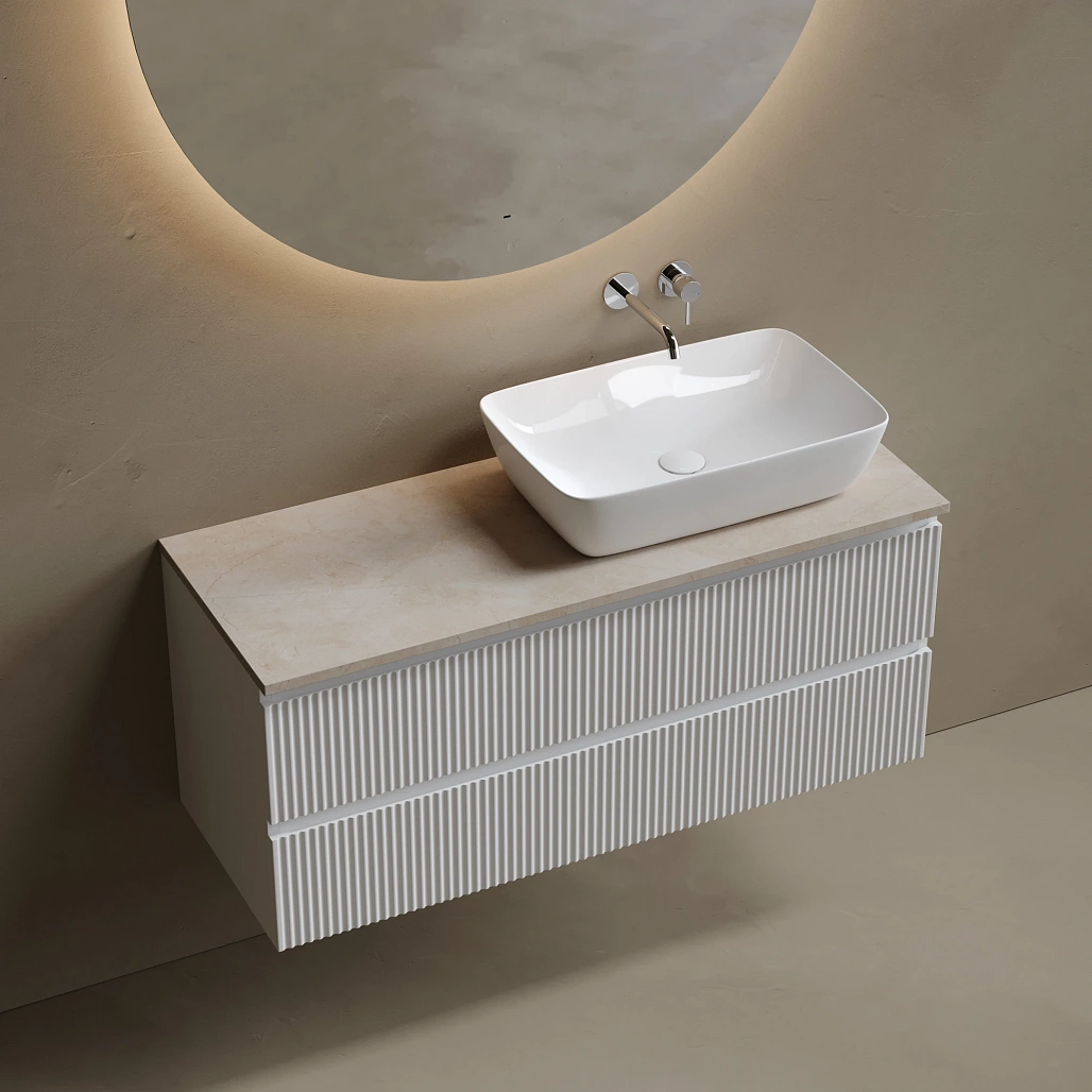 Тумба под столешницу Sancos Сноб Р / Snob R 119,5x44,5x50 правая, подвесная, бежевый матовый / beige soft, столешница без отверстия под смеситель, креман / kreman — МЕБ009825 — фото 3