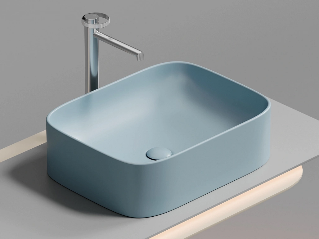 Раковина накладная Ceramicanova Элемент / Element 50,5x38x15 без перелива, прямоугольная, голубой матовый — РАК010121 — фото 8
