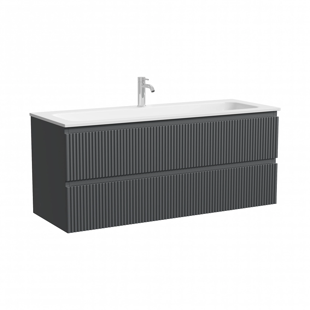 Тумба под раковину Sancos Сноб Р / Snob R 119,5x44,5x50 подвесная, два ящика, темный антрацит матовый — МЕБ009128 — фото 1