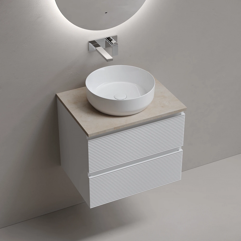 Тумба под столешницу Sancos Фолк / Folk 59x44,5x50 подвесная, белый матовый / bianco, столешница без отверстия под смеситель, креман / kreman — МЕБ009522 — фото 3