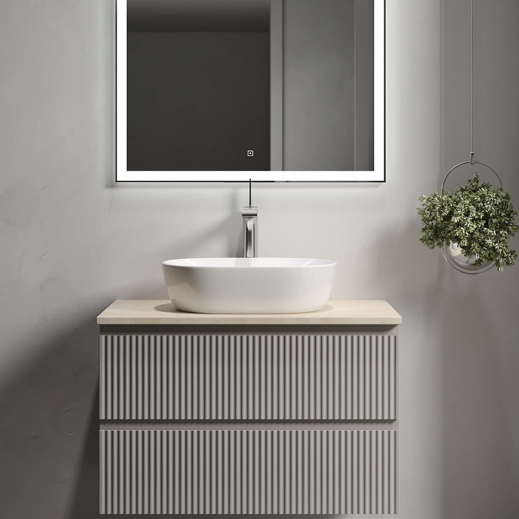 Тумба под столешницу Sancos Сноб Р / Snob R 79x44,5x50 подвесная, бежевый матовый / beige soft, столешница с отверстием под смеситель, креман / kreman — МЕБ009748 — фото 4