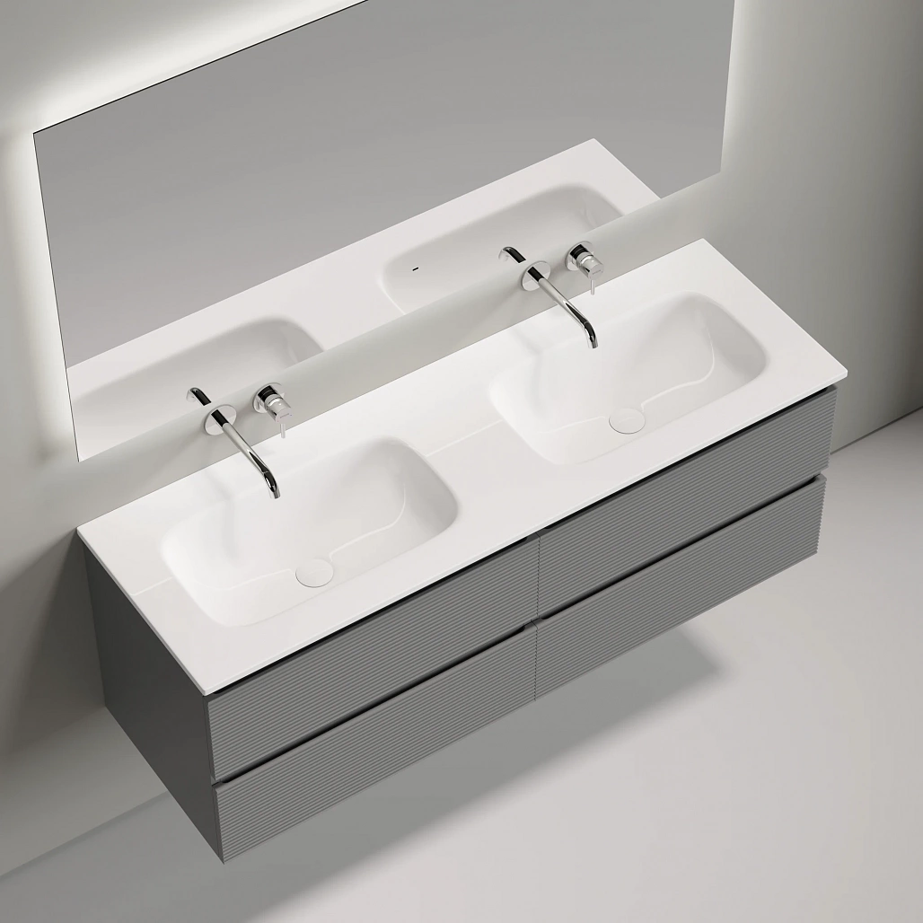 Тумба под раковину Sancos Фолк / Folk 69x44,5x50 подвесная, два ящика, раковина 140 без отверстия под смеситель, мягкий серый / ergraut soft — МЕБ008939 — фото 6