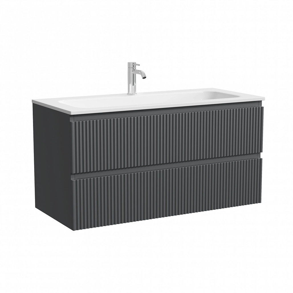 Тумба под раковину Sancos Сноб Р / Snob R 99,5x44,5x50 подвесная, два ящика, темный антрацит матовый — МЕБ009132 — фото 1