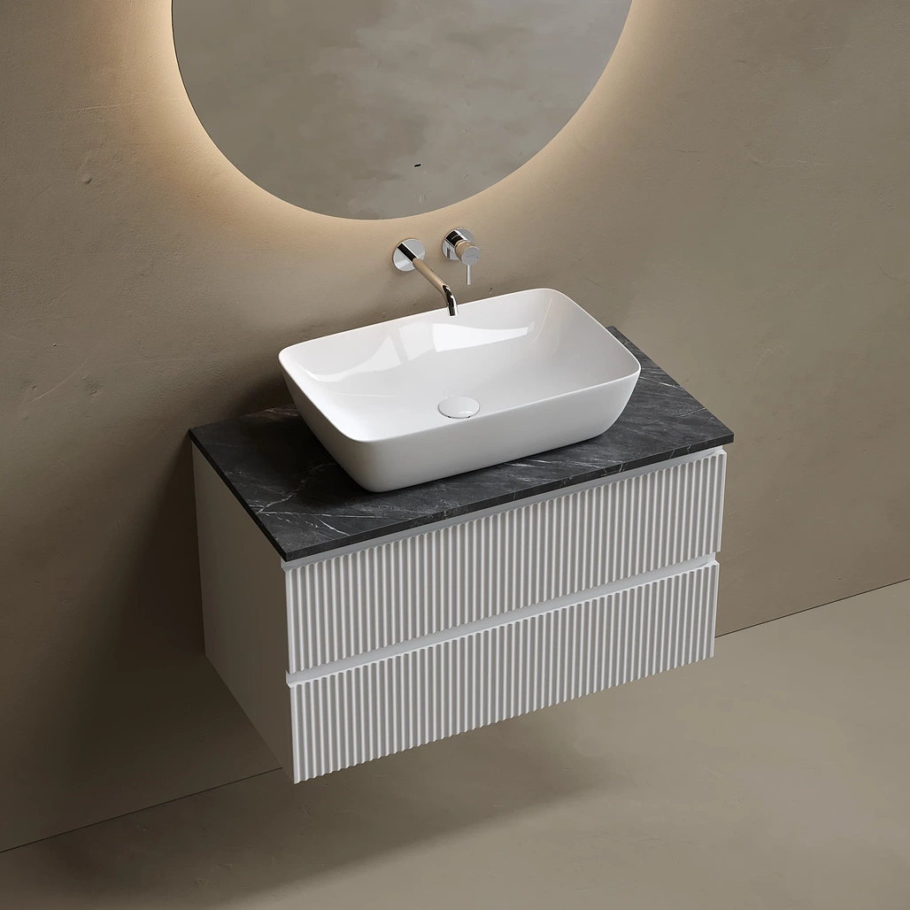 Тумба под столешницу Sancos Сноб Р / Snob R 89x44,5x50 подвесная, пыльная роза / doha soft, столешница без отверстия под смеситель, черное небо / black sky — МЕБ009785 — фото 3