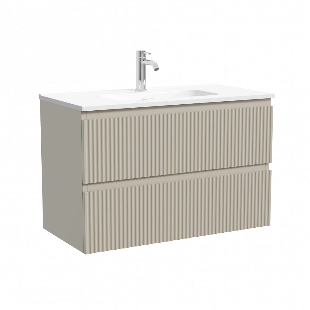 Тумба под раковину Sancos Сноб Р 390 / Snob R 390 79x39x50 подвесная, два ящика, бежевый матовый / beige soft — МЕБ009299 — фото 1