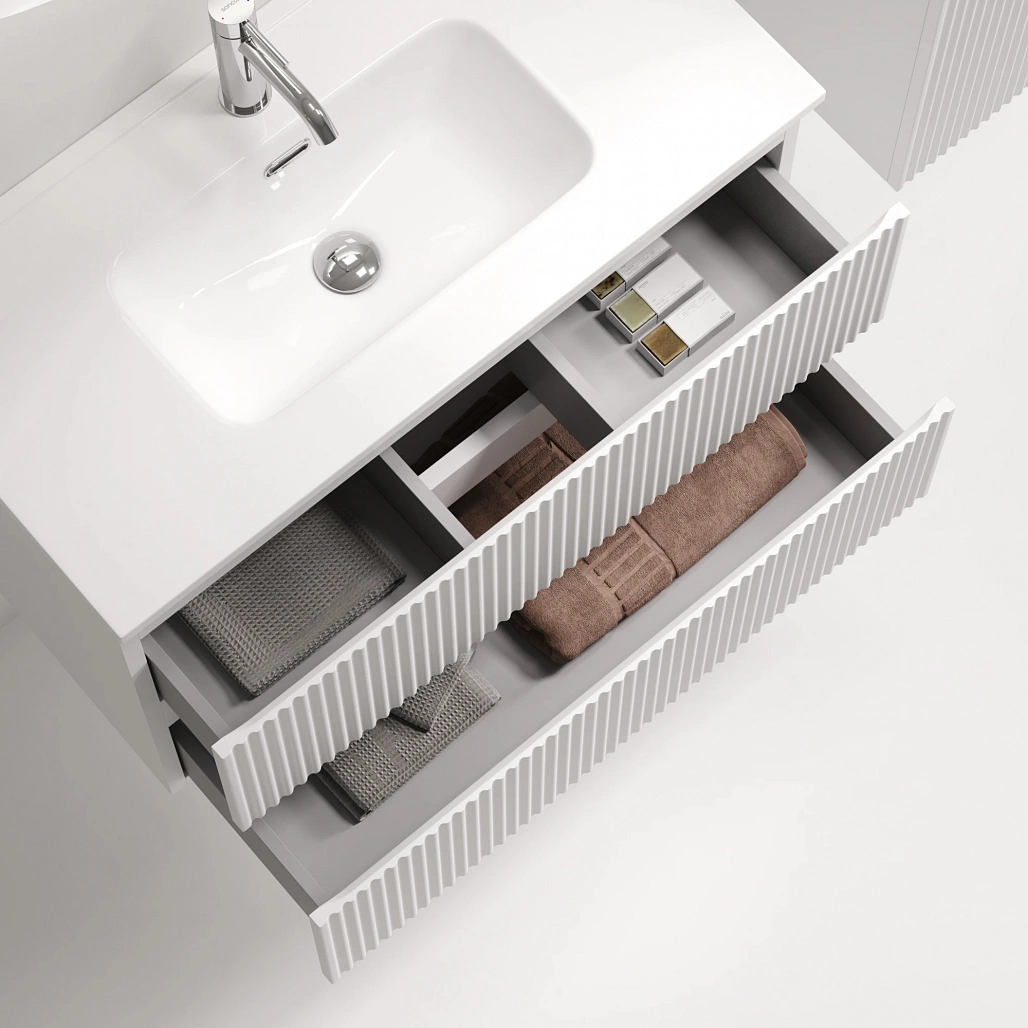 Тумба под раковину Sancos Сноб Р 390 / Snob R 390 79x39x50 подвесная, два ящика, белый матовый / bianco — МЕБ009300 — фото 6