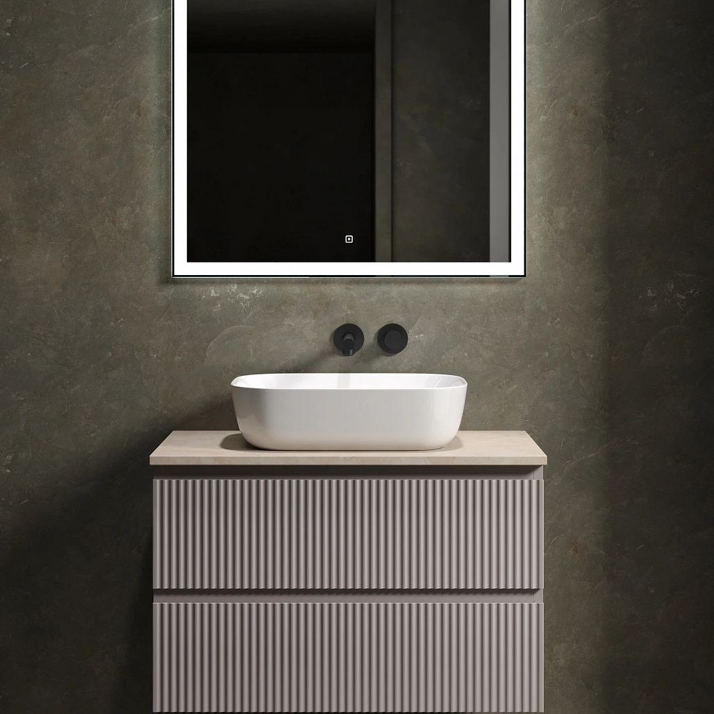 Тумба под столешницу Sancos Сноб Р / Snob R 79x44,5x50 подвесная, пыльная роза / doha soft, столешница без отверстия под смеситель, креман / kreman — МЕБ009491 — фото 5