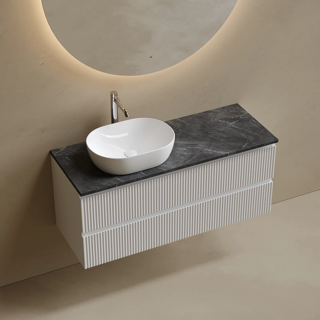 Тумба под столешницу Sancos Сноб Р / Snob R 119,5x44,5x50 левая, подвесная, пыльная роза / doha soft, столешница с отверстием под смеситель, черное небо / black sky — МЕБ009814 — фото 3
