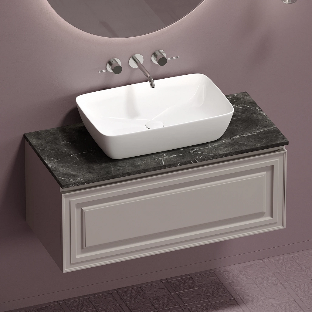 Тумба под столешницу Sancos Самая / Very 99,5x44,5x40,6 подвесная, пыльная роза / doha soft, столешница без отверстия под смеситель, черное небо / black sky — МЕБ009504 — фото 12
