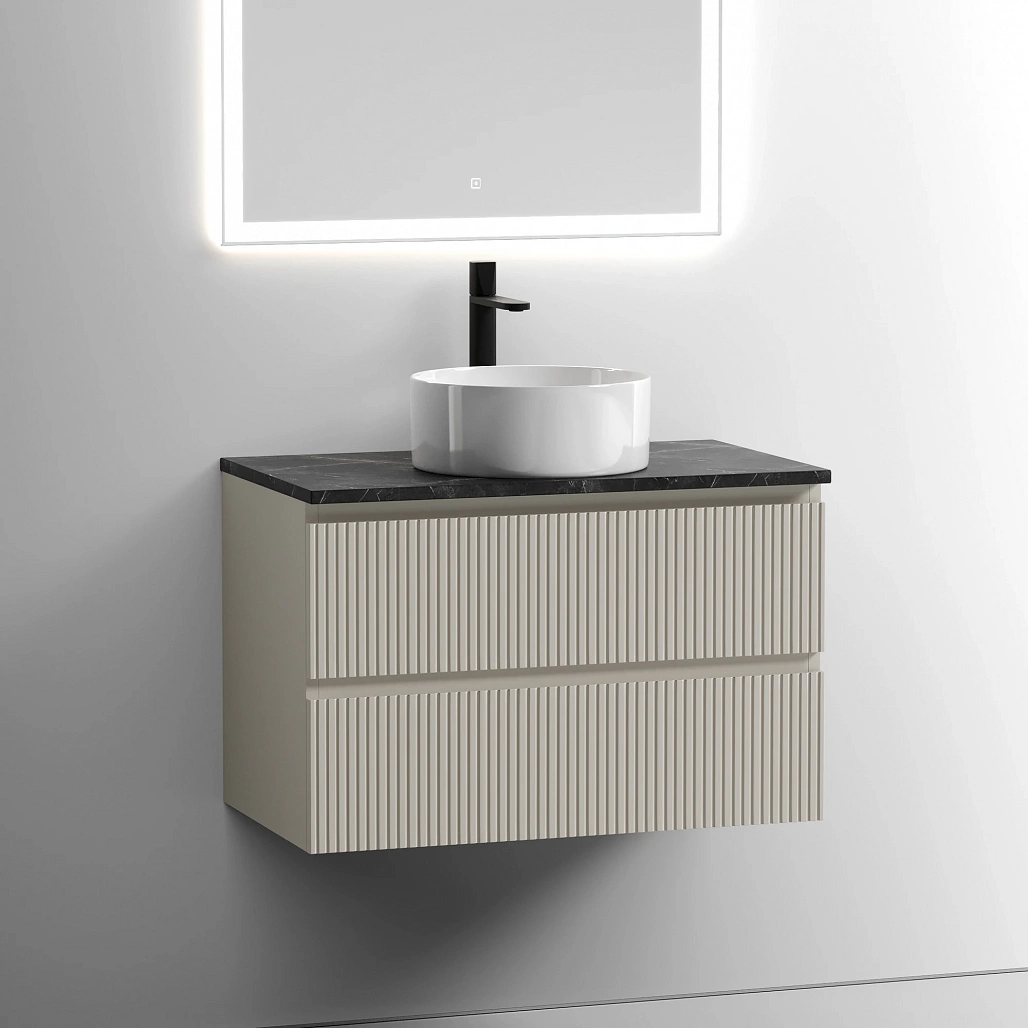 Тумба под столешницу Sancos Сноб T / Snob T 79x44,5x50 подвесная, бежевый матовый / beige soft, столешница с отверстием под смеситель, черное небо / black sky — МЕБ009862 — фото 2