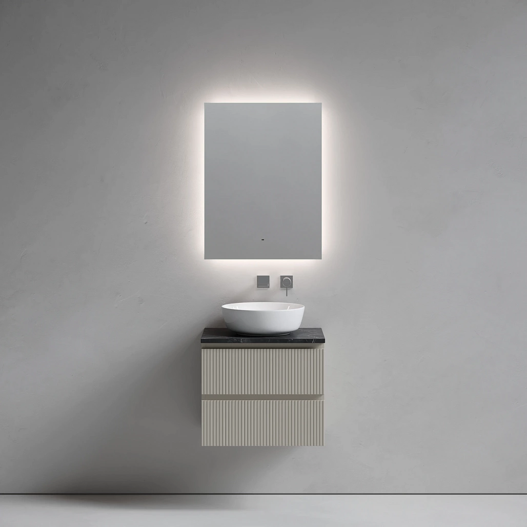 Тумба под столешницу Sancos Сноб T / Snob T 59x44,5x50 подвесная, бежевый матовый / beige soft, столешница без отверстия под смеситель, черное небо / black sky — МЕБ009910 — фото 2