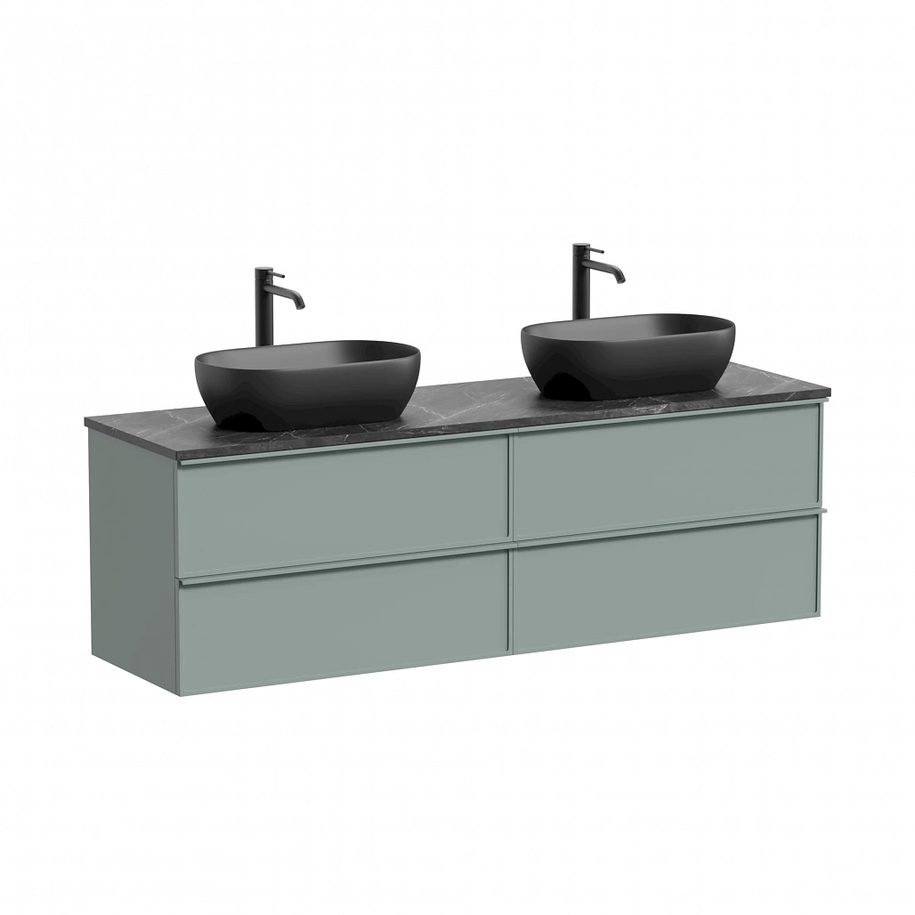 Тумба под столешницу Sancos Вельта / Velta 79x44,5x50 подвесная, серо-зелёный, столешница 160 см, с отверстием под смеситель, черное небо / black sky — МЕБ009953 — фото 1