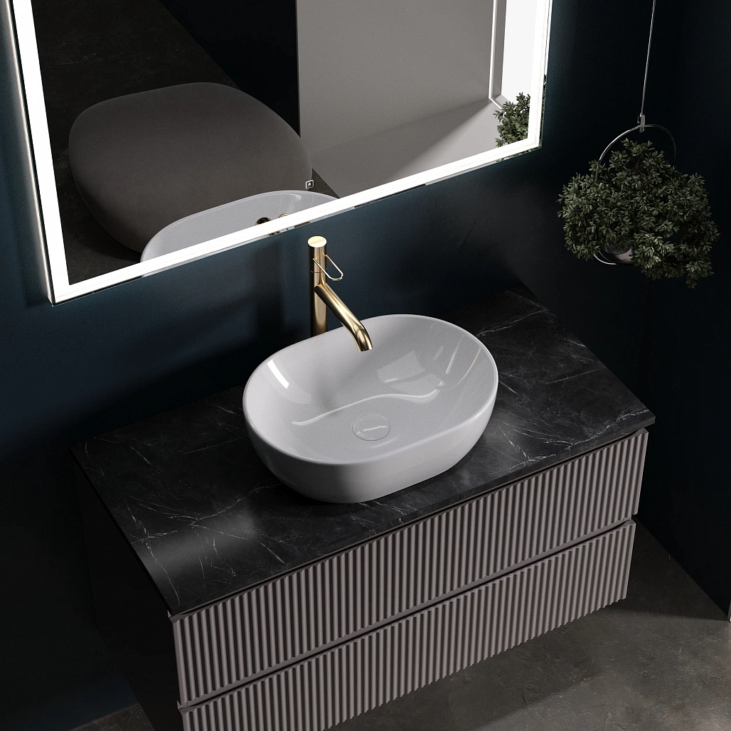 Тумба под столешницу Sancos Сноб Р / Snob R 99,5x44,5x50 подвесная, белый матовый / bianco, столешница с отверстием под смеситель, черное небо / black sky — МЕБ009492 — фото 5