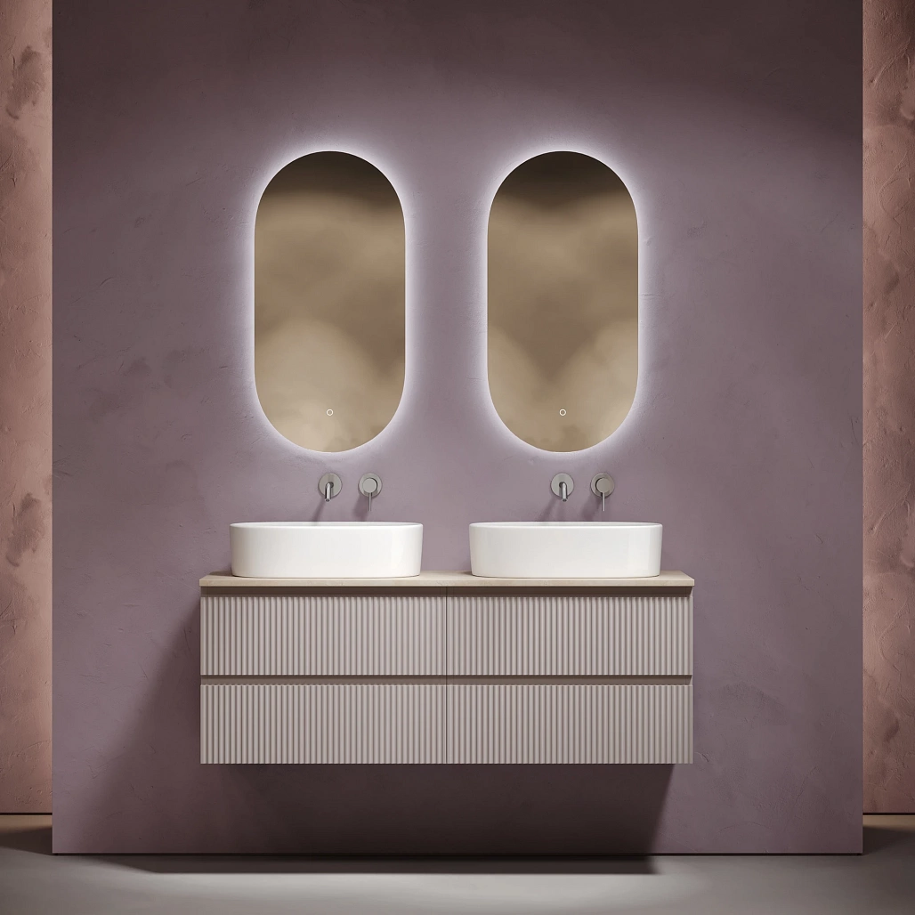 Тумба под столешницу Sancos Сноб Р / Snob R 69x44,5x50 подвесная, пыльная роза / doha soft, столешница 140 см, без отверстия под смеситель, креман / kreman — МЕБ009844 — фото 2