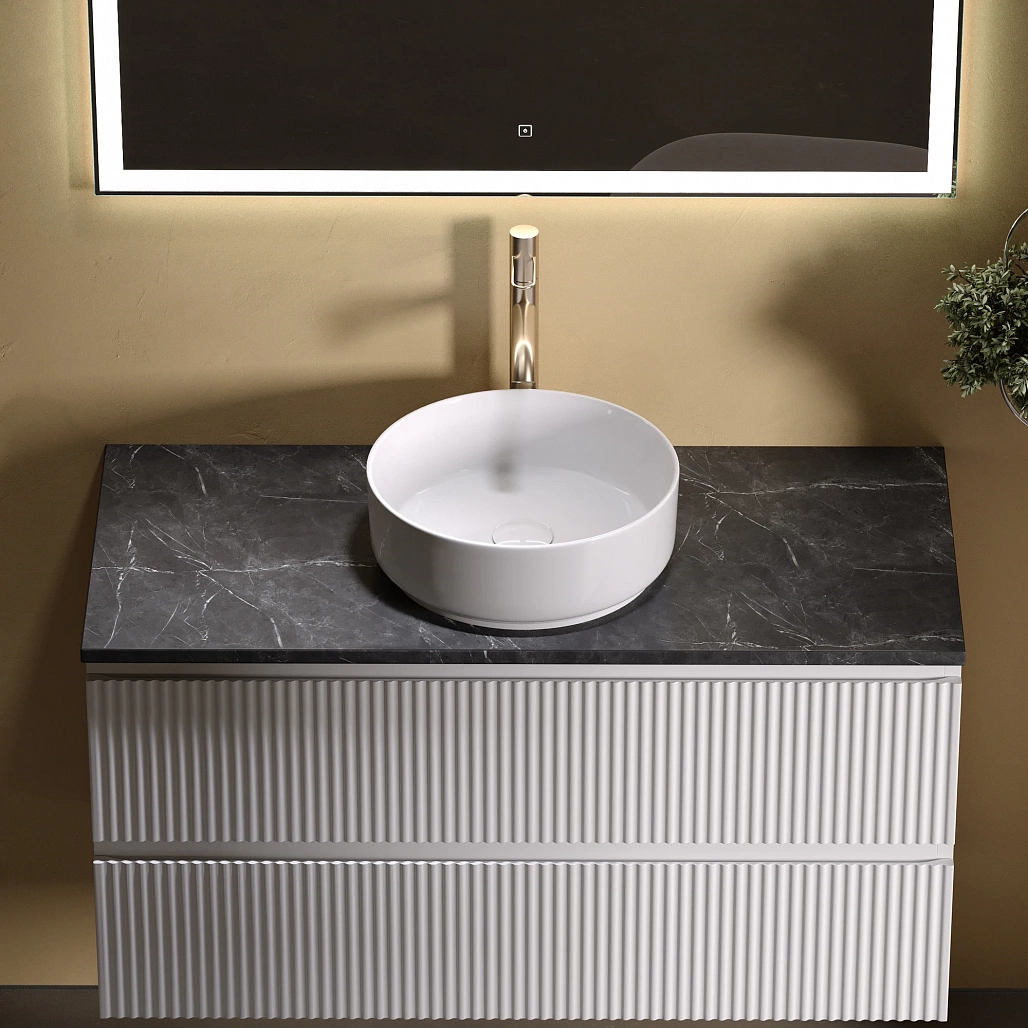Тумба под столешницу Sancos Сноб Р / Snob R 99,5x44,5x50 подвесная, пыльная роза / doha soft, столешница с отверстием под смеситель, черное небо / black sky — МЕБ009757 — фото 4