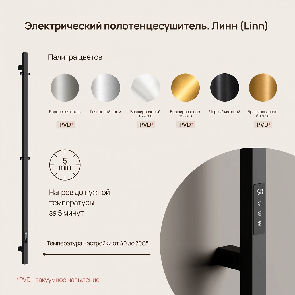Полотенцесушитель электрический Sancos Линн / Linn SC13002MB 150x3 I-образный, черный матовый