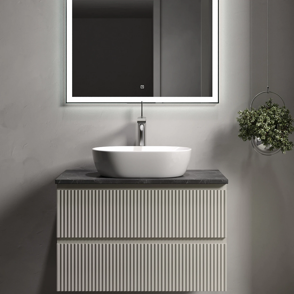 Тумба под столешницу Sancos Сноб Р / Snob R 79x44,5x50 подвесная, бежевый матовый / beige soft, столешница с отверстием под смеситель, черное небо / black sky — МЕБ009747 — фото 3
