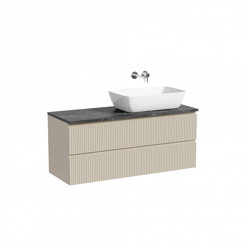 Тумба под столешницу Sancos Сноб Р / Snob R 119,5x44,5x50 правая, подвесная, белый матовый / bianco, столешница без отверстия под смеситель, черное небо / black sky — МЕБ009828 — фото 1