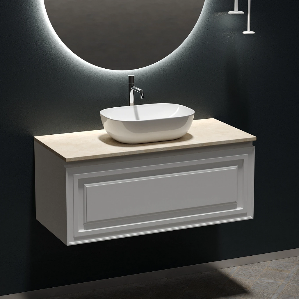 Тумба под столешницу Sancos Самая / Very 99,5x44,5x40,6 подвесная, белый матовый / bianco, столешница с отверстием под смеситель, креман / kreman — МЕБ009979 — фото 8