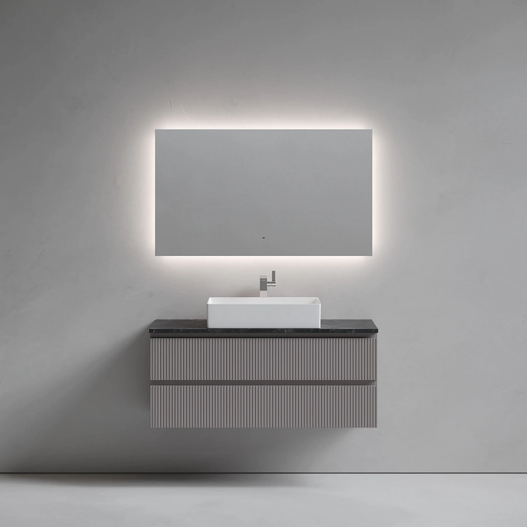 Тумба под столешницу Sancos Сноб T / Snob T 119,5x44,5x50 подвесная, пыльная роза / doha soft, столешница с отверстием под смеситель, черное небо / black sky — МЕБ009931 — фото 2