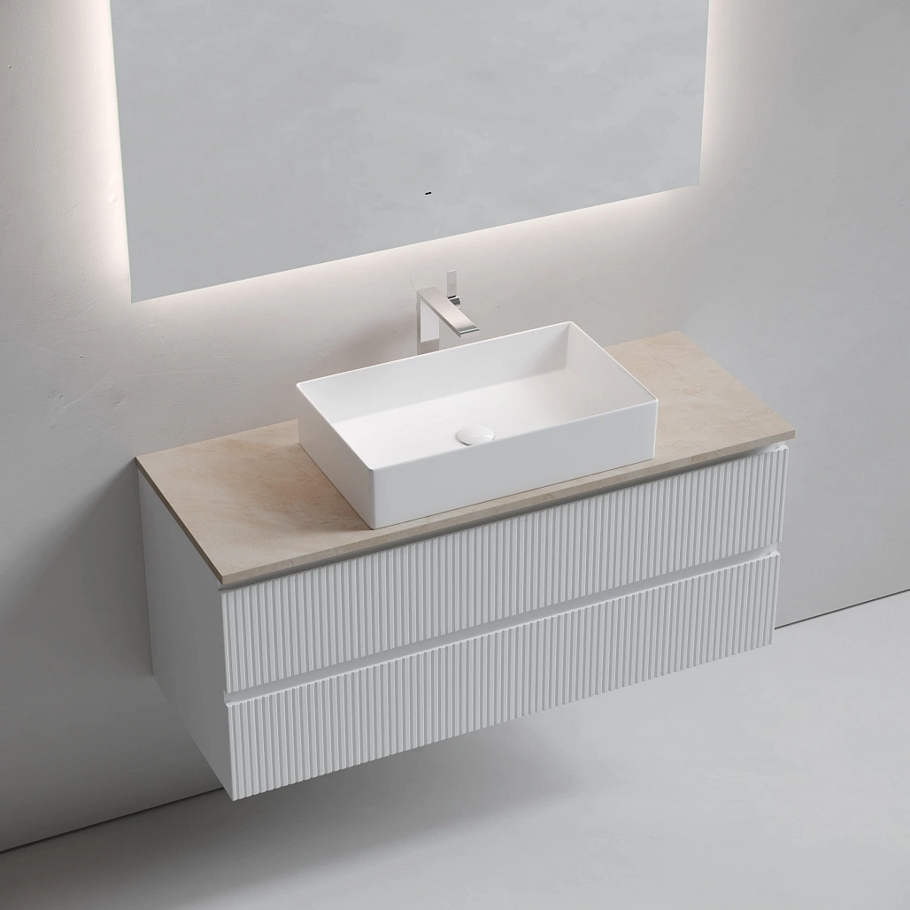 Тумба под столешницу Sancos Сноб T / Snob T 119,5x44,5x50 подвесная, белый матовый / bianco, столешница с отверстием под смеситель, креман / kreman — МЕБ009883 — фото 3