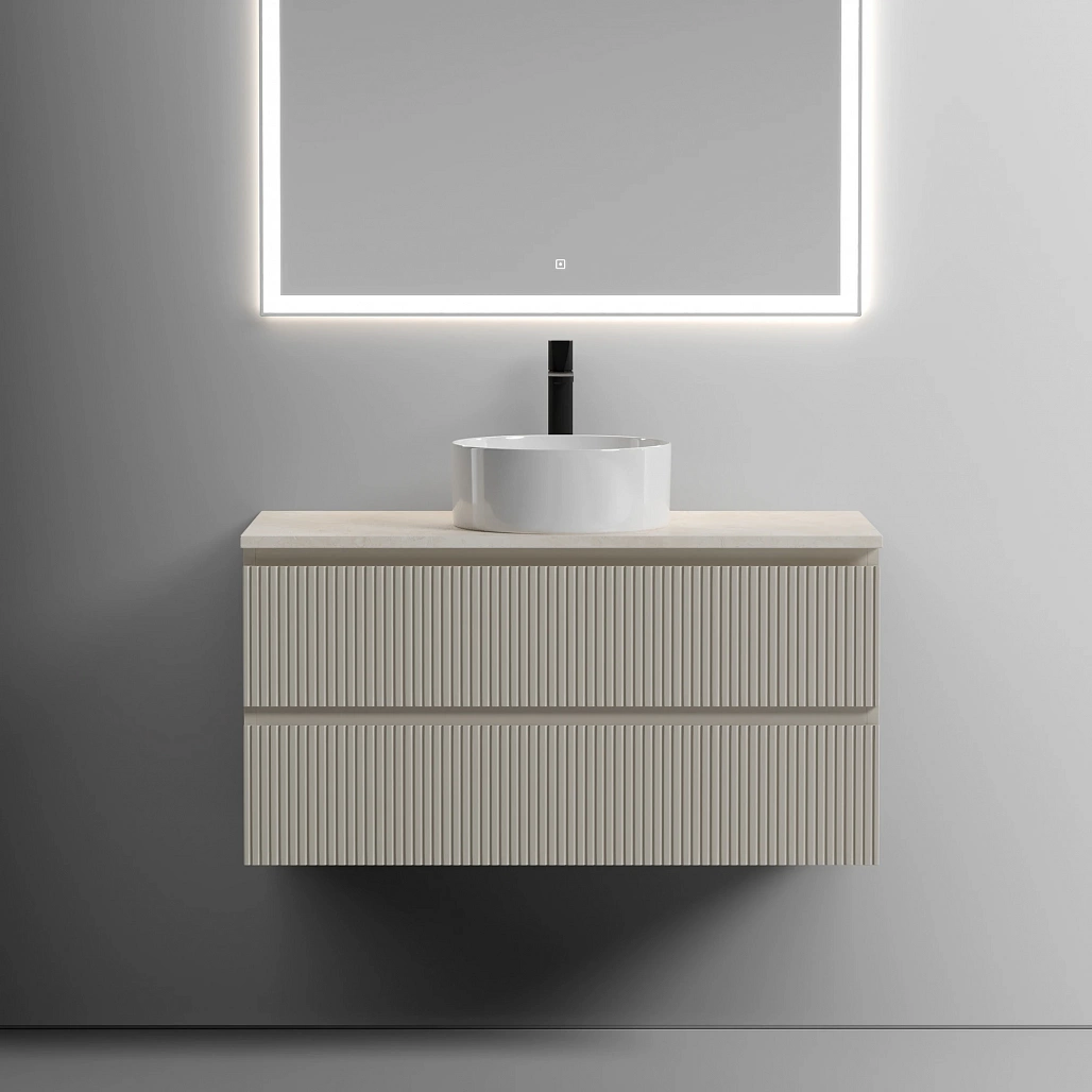 Тумба под столешницу Sancos Сноб T / Snob T 99,5x44,5x50 подвесная, белый матовый / bianco, столешница с отверстием под смеситель, креман / kreman — МЕБ009866 — фото 3