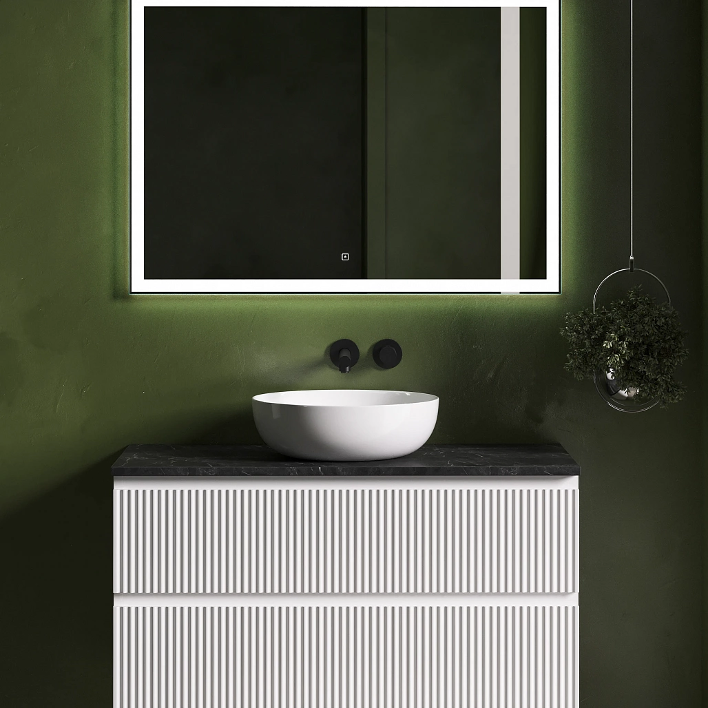 Тумба под столешницу Sancos Сноб Р / Snob R 99,5x44,5x50 подвесная, пыльная роза / doha soft, столешница без отверстия под смеситель, черное небо / black sky — МЕБ009755 — фото 2