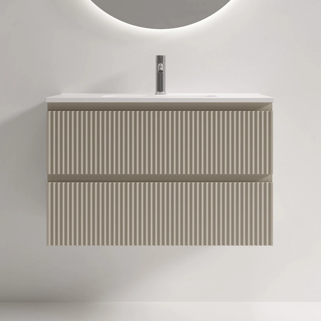 Тумба под раковину Sancos Сноб Р 390 / Snob R 390 79x39x50 подвесная, два ящика, бежевый матовый / beige soft — МЕБ009299 — фото 4
